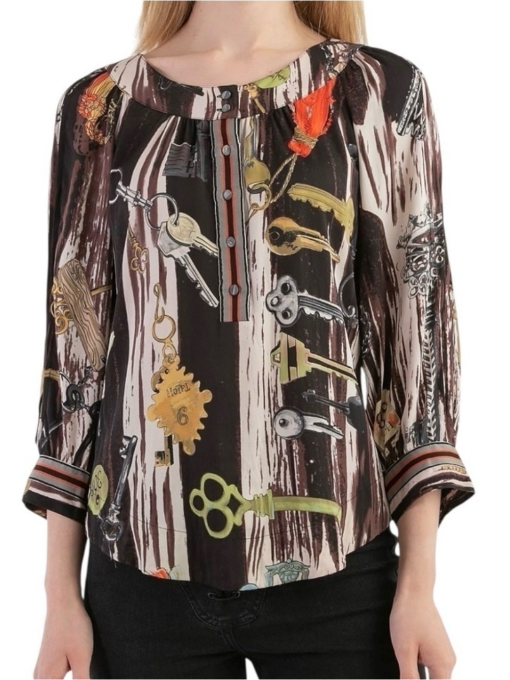 Diane von Furstenberg / DvF Silk Keys Print Blouse size 4